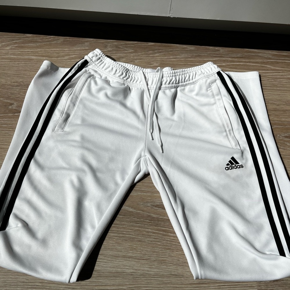 adidas White Track Pants with Black Stripes